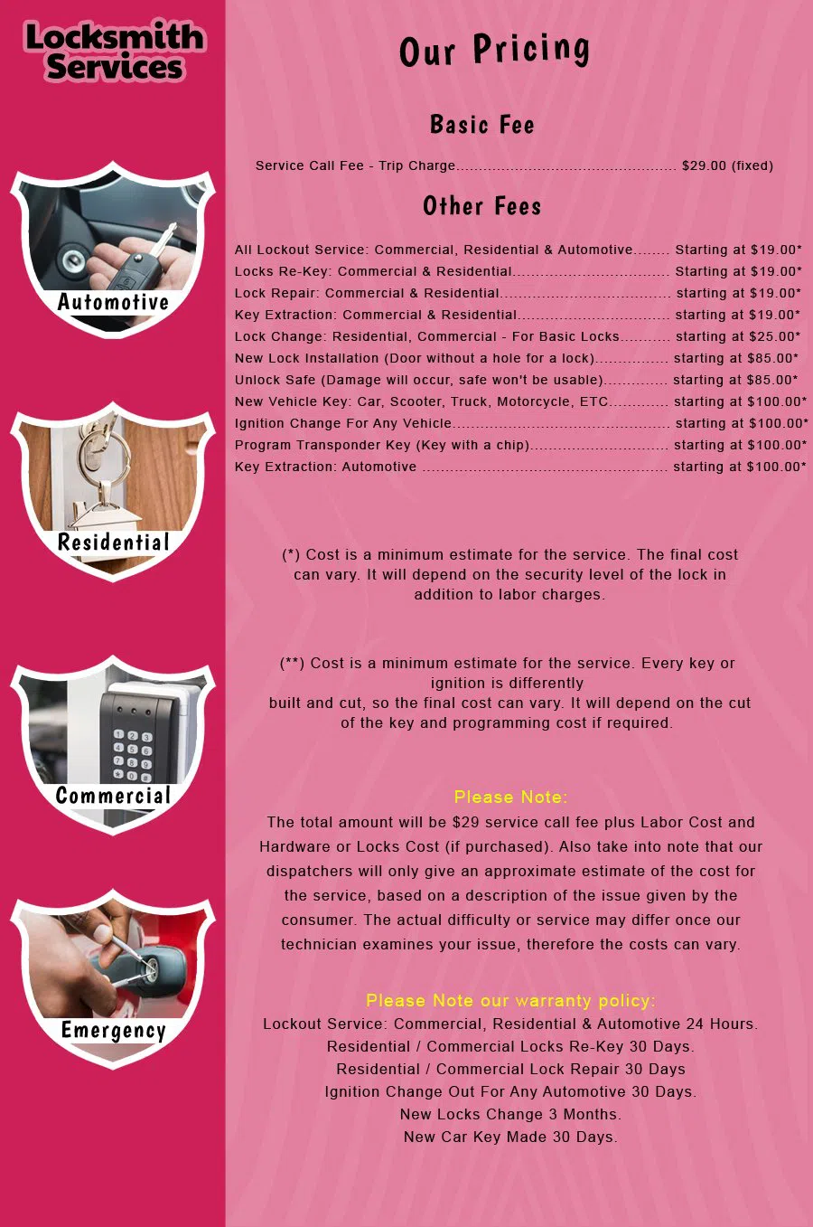 Pennington NJ Locksmith Store Pennington, NJ 609-285-3996 - price-list-c-18